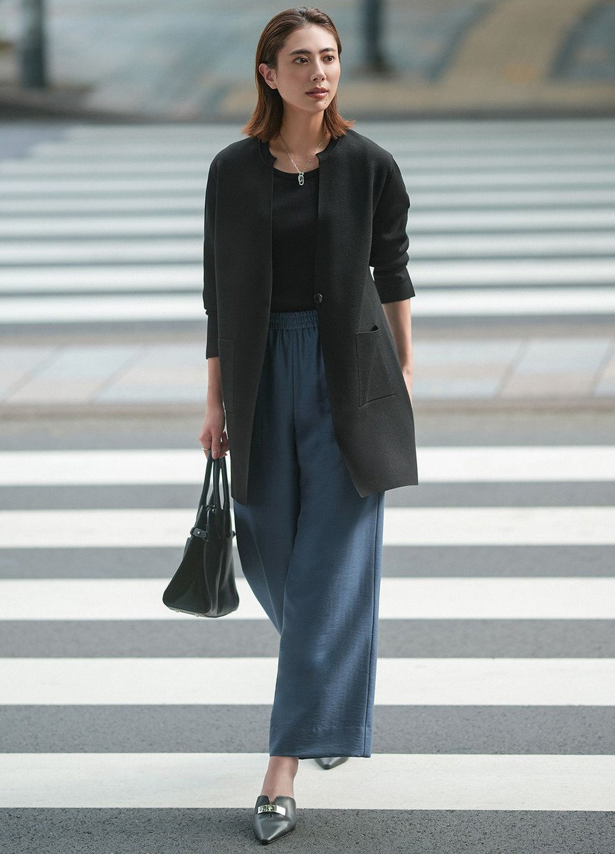 混毛腰間抽褶長寬褲